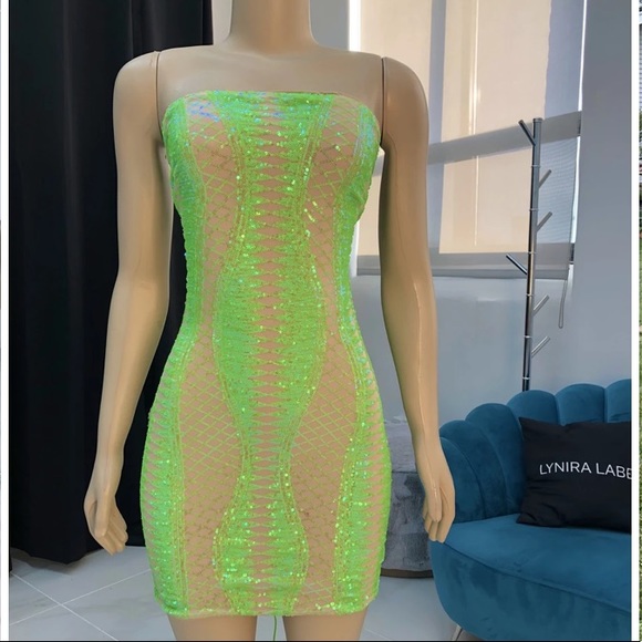 “The star sequence dress” neon green - Picture 1 of 8